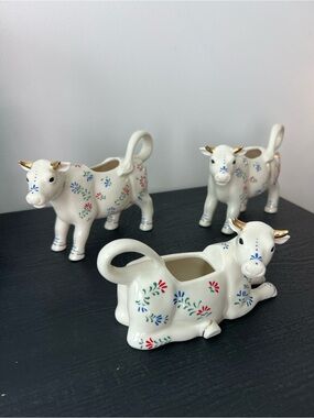 Lenox French Country Cow Creamer Trio with Gold Accents and Floral Motifs